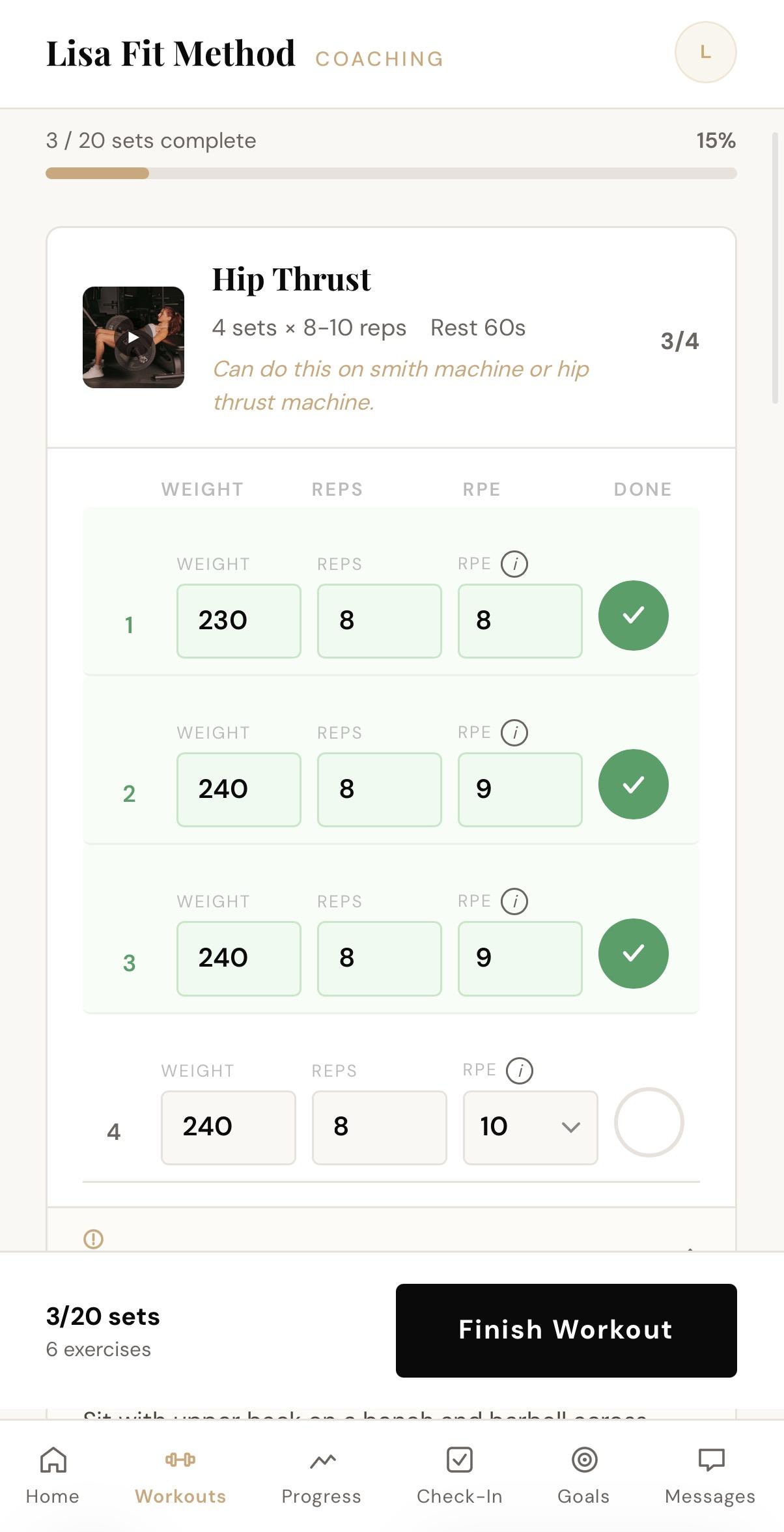 Coaching portal — workout tracking